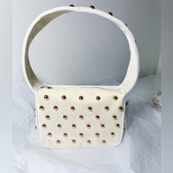 Anthropologie Studded Velvet Shoulder Bag in White NWT - Picture 10 of 14